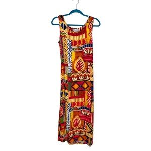 Vintage Jane Ashley Bold Colorful Tribal Printed Sleeveless Maxi Dress